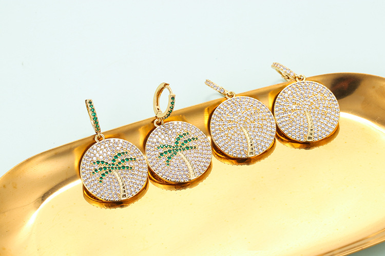 Copper Material Geometric Pattern Unisex Gender Fashion Coconut Tree Full Diamond Copper Earrings