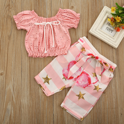 Foreign children Flamingo printing suit