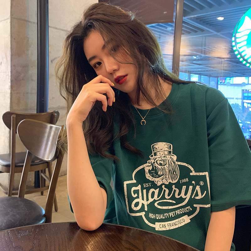 2023 Summer Korean Style Bf Style Loose and Versatile Printed Student Short-Sleeved T-Shirt Women's Casual Hong Kong Style Top Ins Trend 2023 Summer Korean Style Bf Style Loose and Versatile Printed Student Short-Sleeved T-Shirt Women's Casual Hong Kong Style Top Ins Trend