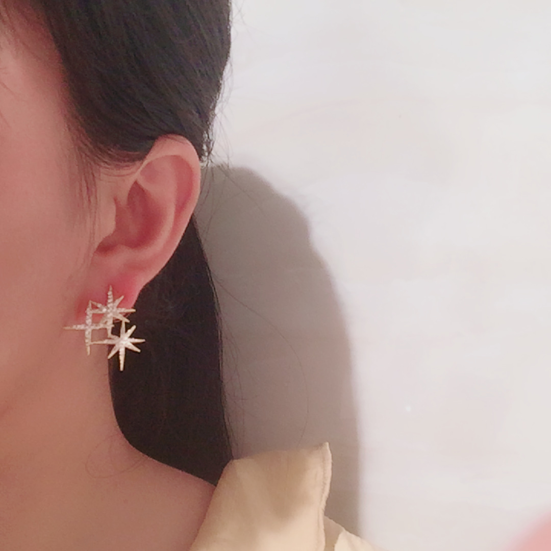 Golden Octagonal Earrings Sweet Ladylike Temperament Simple And Small Super Fairy S925 Silver Needle Rice Star Earrings display picture 1