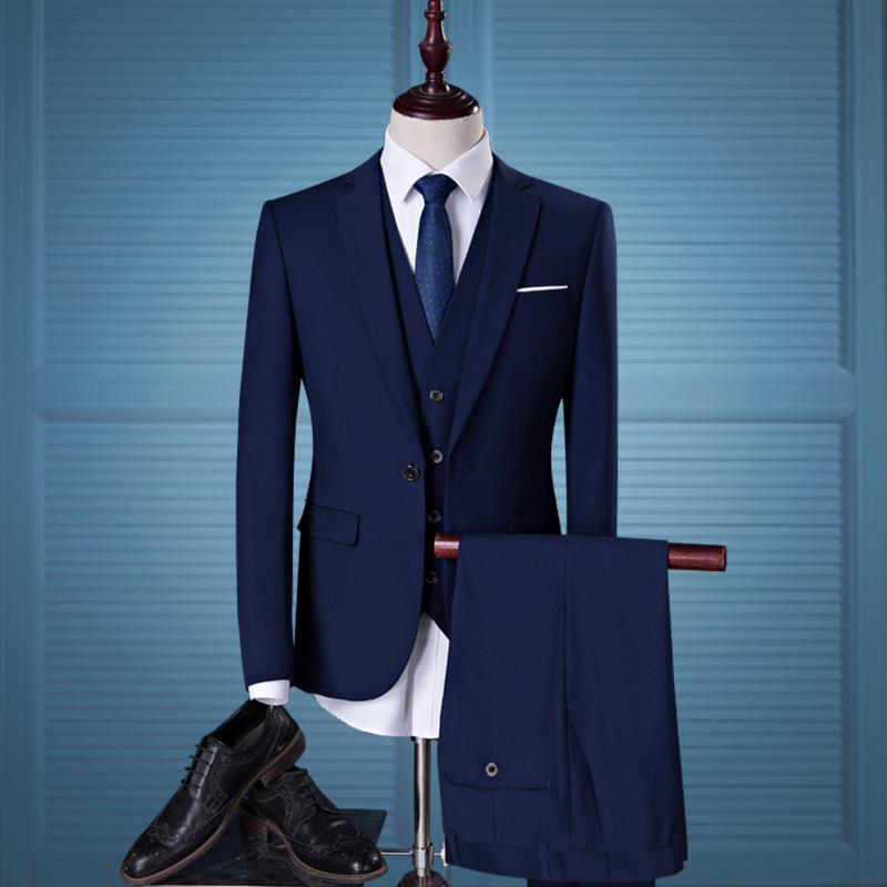 Men's suit three-piece suit fashionable men's suit groom's best man small suit Korean version slim solid color suit
