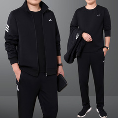 中老年運動套裝男2024春秋季男士大碼休閒外套爸爸裝運動服三件套