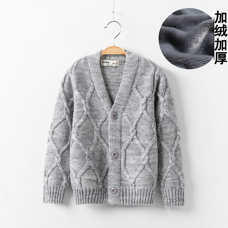 Boy knitting coat Plush Cardigan sweater Solid baby Autumn and winter Cardigan Foreign trade Children's clothing One piece On behalf of