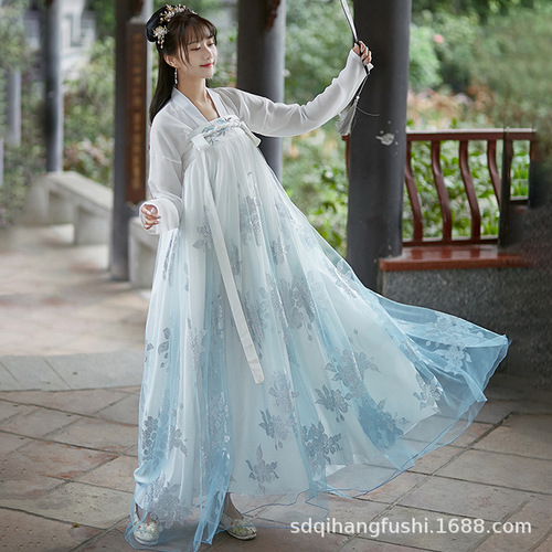 Chinese ming qing tang hanfu embroidered fairy dress, breast length Ru skirt, ancient dance dress Hanfu female adult