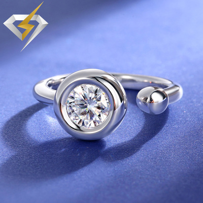 莫桑石戒指开口款 S925银女戒批发 泡泡款莫桑钻戒 1克拉戒指 女|ms