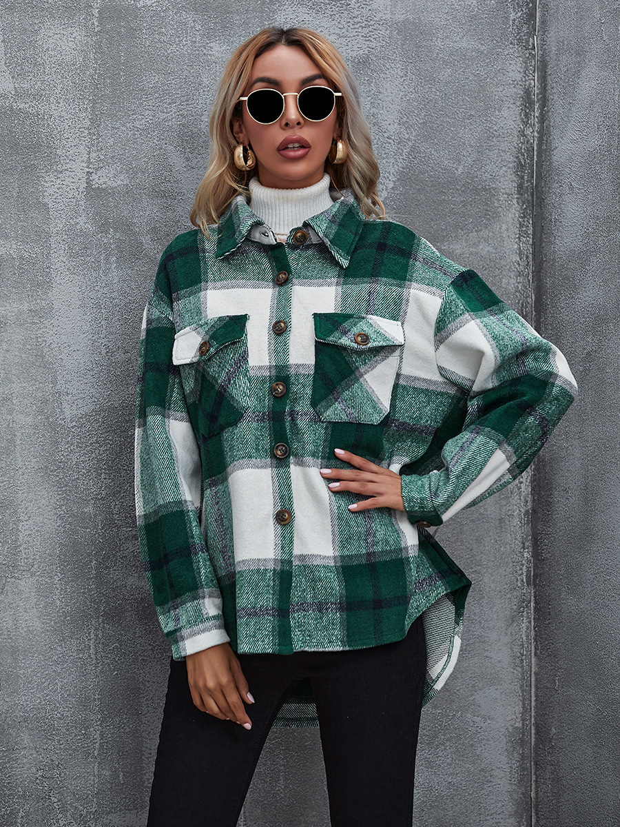 Lapel Long Sleeve Green Cardigan Shirt NSAL10614