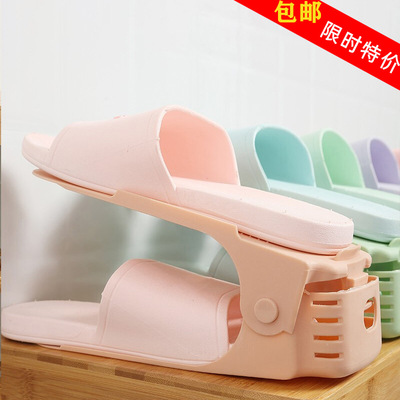 DIY创意简易塑料双层鞋架可调节收纳鞋架免安装厂家直销一件代发