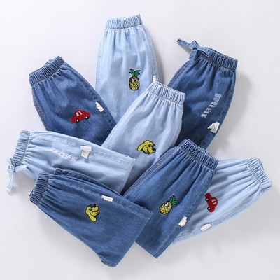 2021 new pattern spring and autumn Jeans children summer Thin section Korean Edition baby Tencel men and women Mosquito control