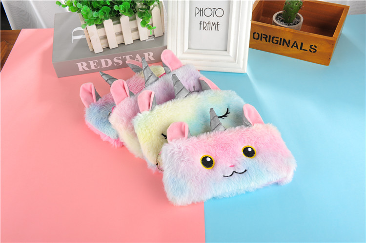Gradient Color Unicorn Plush Large Capacity Stationery Bag display picture 7