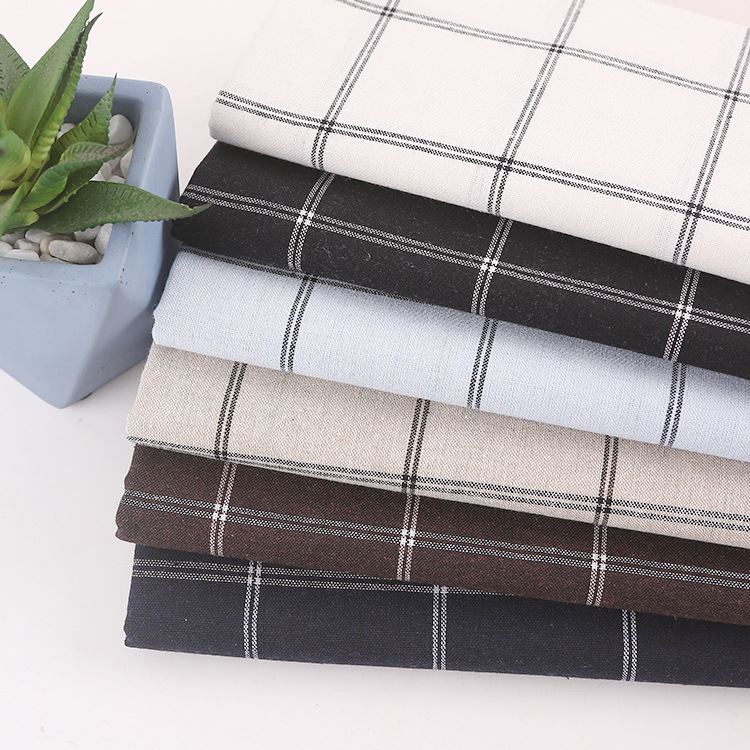 现货2020新款亚麻棉双线大格布裤子裙子桌布面料