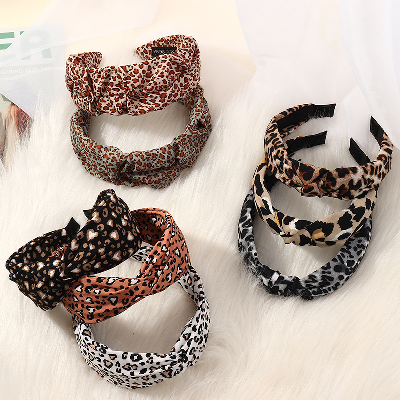 Korean Wide-brimmed Leopard Print Cross Headband display picture 5