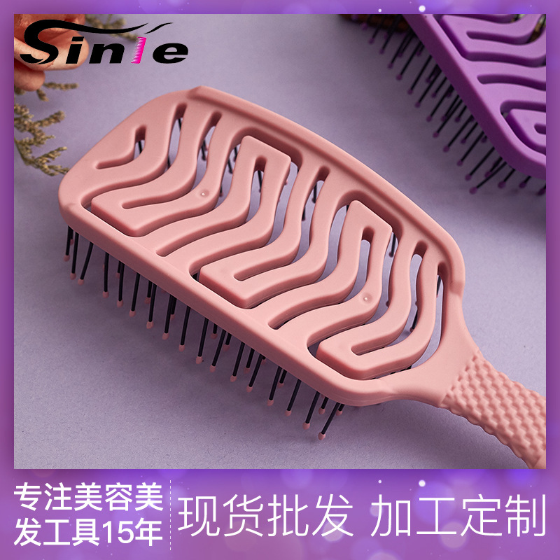 Cabeza cuadrada hueco-hacia fuera el peine de dientes anchos hembra plástico elástico forma costilla peine pelo liso peluquería peine cabeza cuero cabelludo masaje peine