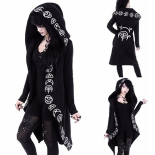 2023 AliExpress wish autumn popular women's punk moon pattern printed long sleeve cardigan sweater long