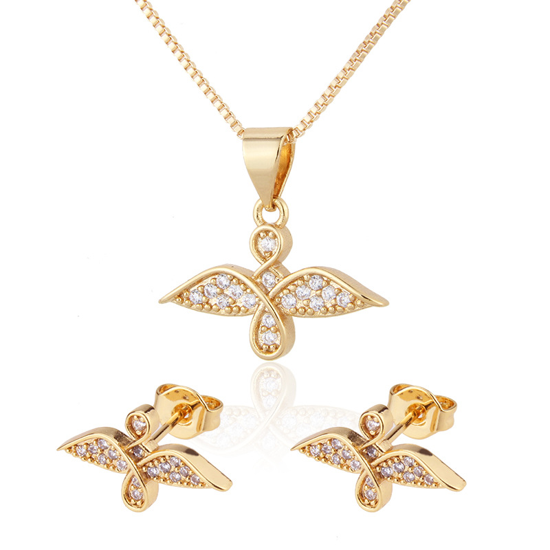 Simple Inlaid Zirconium Bird Necklace Earrings Set display picture 1