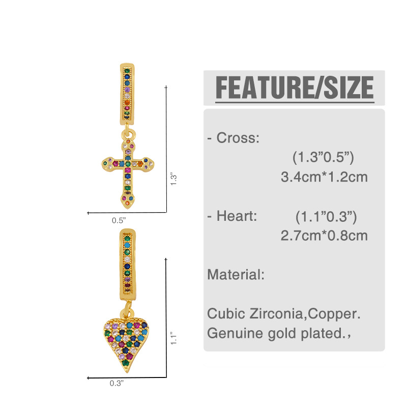 Hot-selling Colorful Zircon Retro Cross Love Copper Earrings For Women Wholesale display picture 2