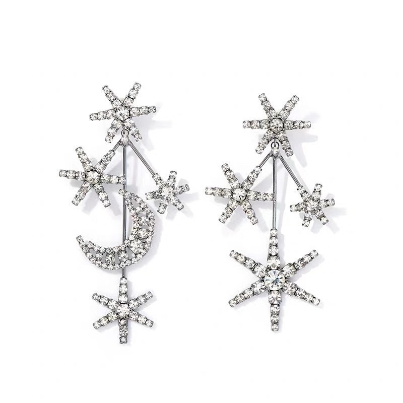 Fashion Inlay Rhinestone Moon Star Shaped Alloy Earrings display picture 9