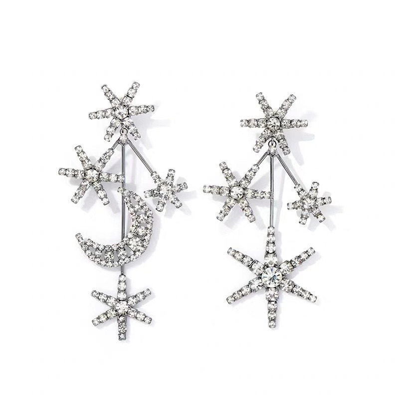 Mode Incrustation Strass Lune En Forme D'étoile Boucles D'oreilles En Alliage display picture 9