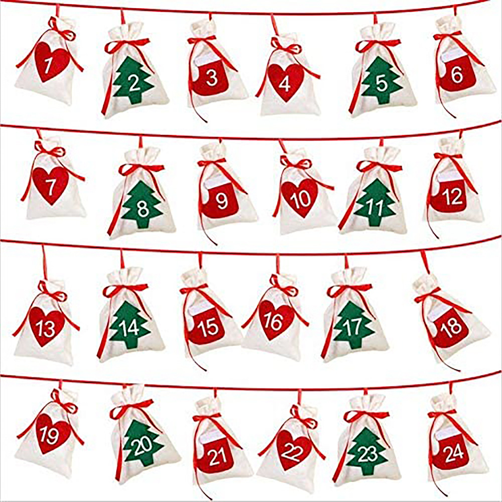 11*16 bolsa de regalo de Navidad con cordón fieltro tela Navidad Adviento calendario cuenta atrás bolsa de regalo en stock al por mayor