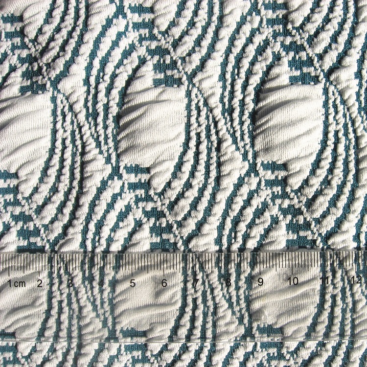 阳离子弹力提花双面布牛肚布针织涤纶阳离子3D空气层提花起泡泡布