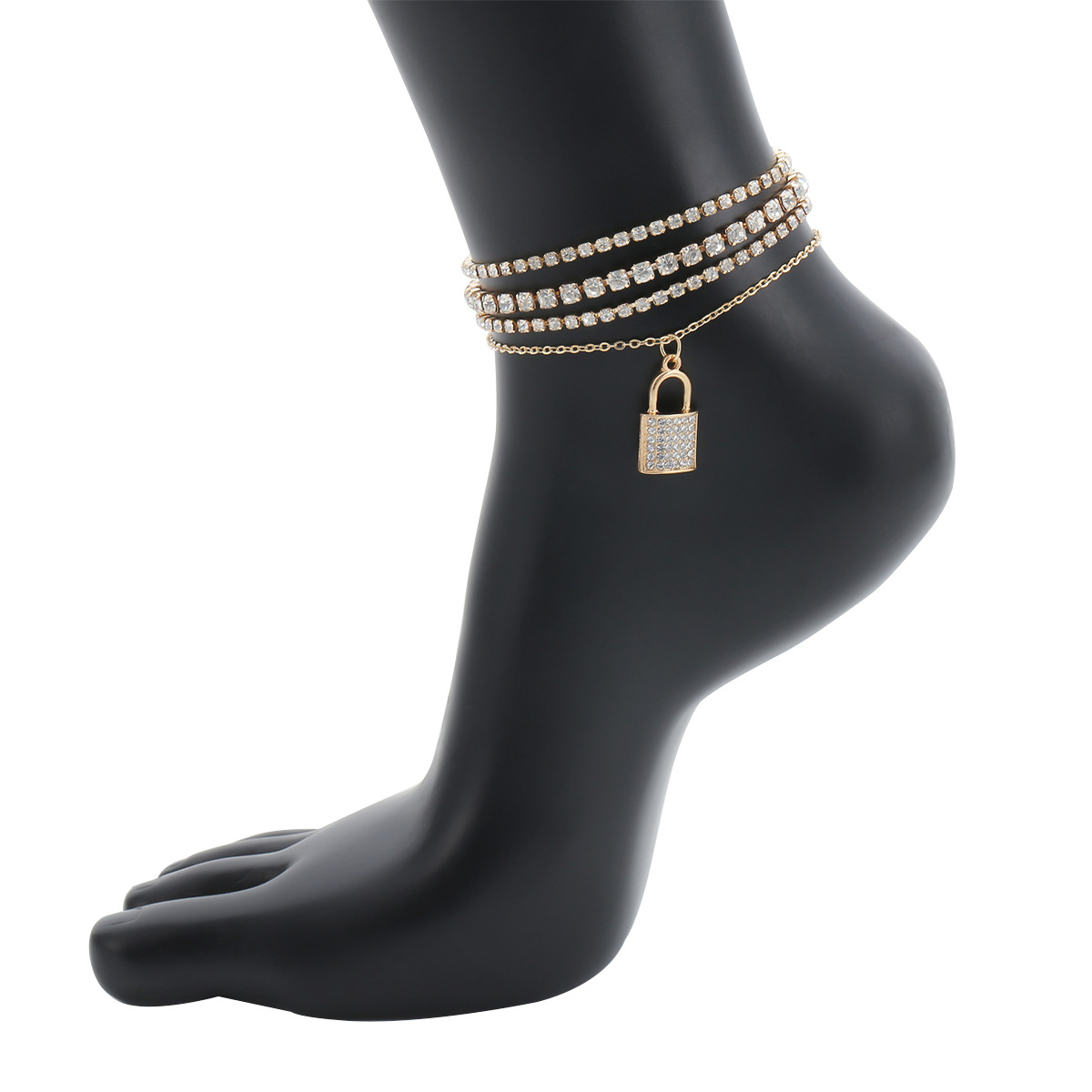 Fashion Jewelry Personality Multi-layer Claw Chain Diamond Geometric Footwear Retro Micro-set Lock Rhinestone Anklet Wholesale Nihaojewelry display picture 10
