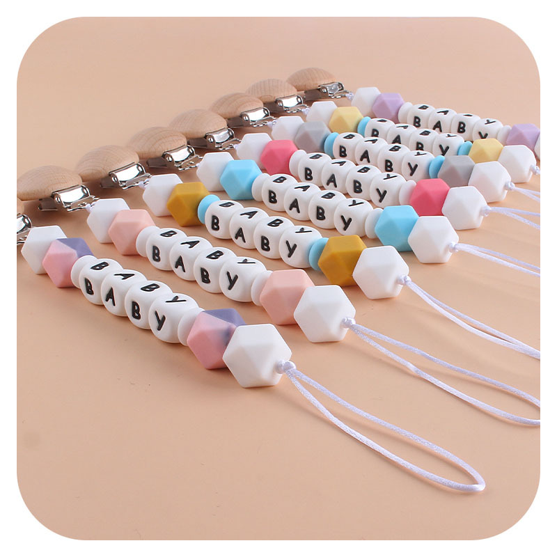 Nueva haya chupete clip bebé nombre personalización DIY creativo color mezclado octogonal silicona juguete mordedor chupete cadena
