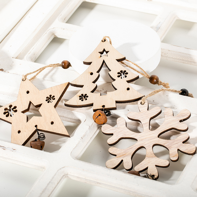 Árbol de Navidad de madera de color primario colgante de nieve de cinco puntas para hacer viejas campanas colgantes decoraciones de árbol de Navidad