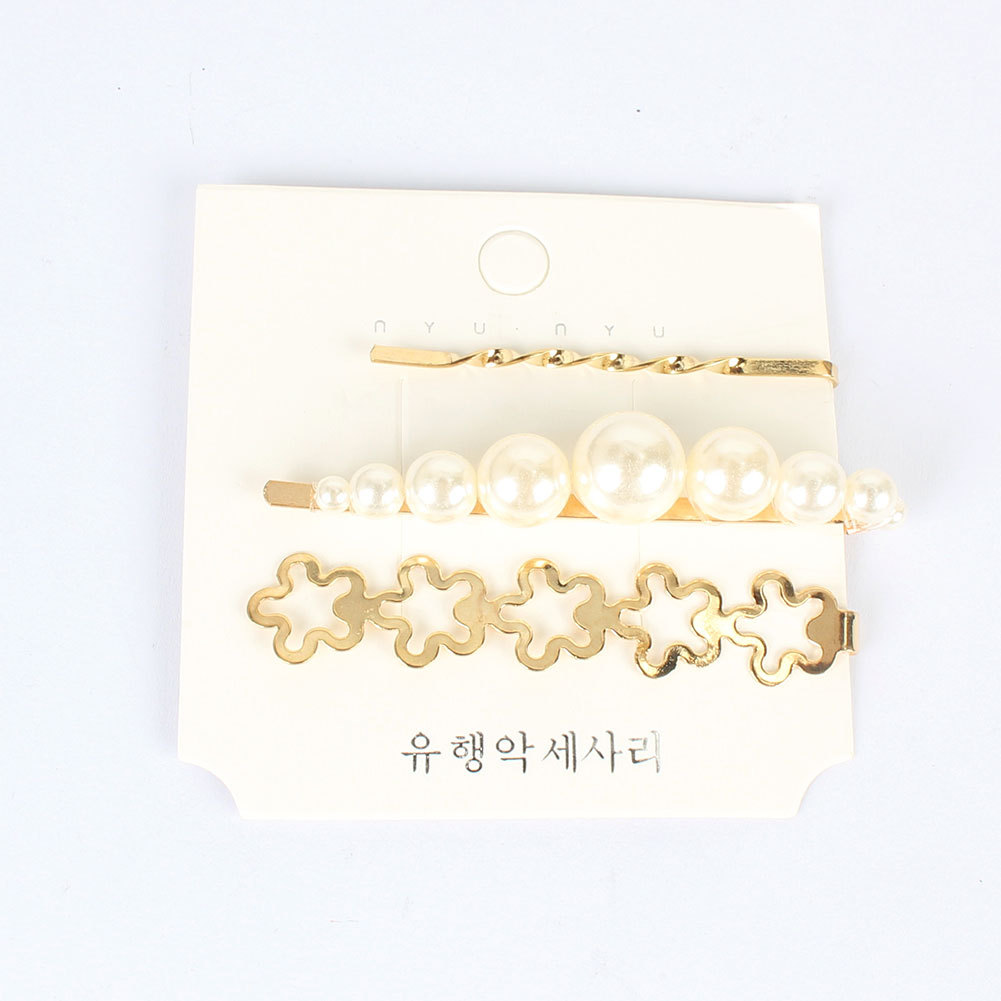Bohemian style retro alloy inlaid pearl word clip hair clip wholesalepicture4