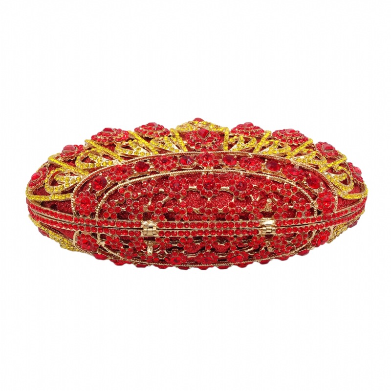 Túi clutch dạ tiệc nữ đính đá kim cương đỏ hình vương miện, xách tay hoặc đeo chéo 20x7x13 cm — Màu đỏ, Màu hồng chi tiết 22