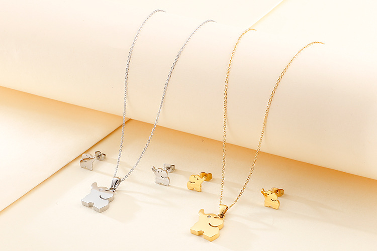 fashion new elephant pendant set stainlesss steel animal earrings necklace jewelry set wholesale