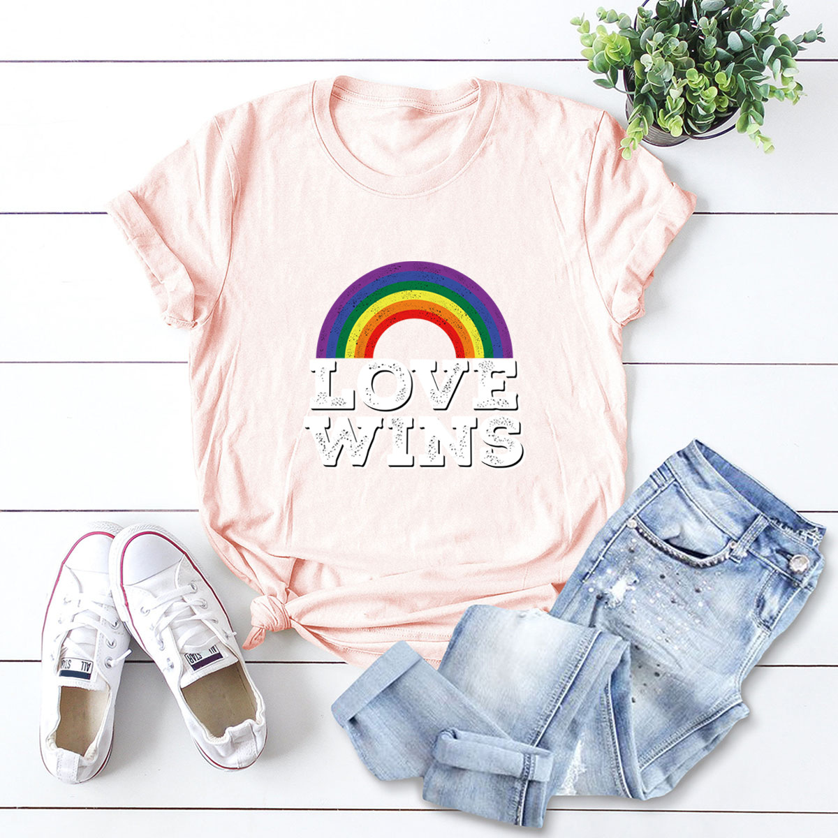 camiseta casual de manga corta para mujer rainbow love NSSN1766