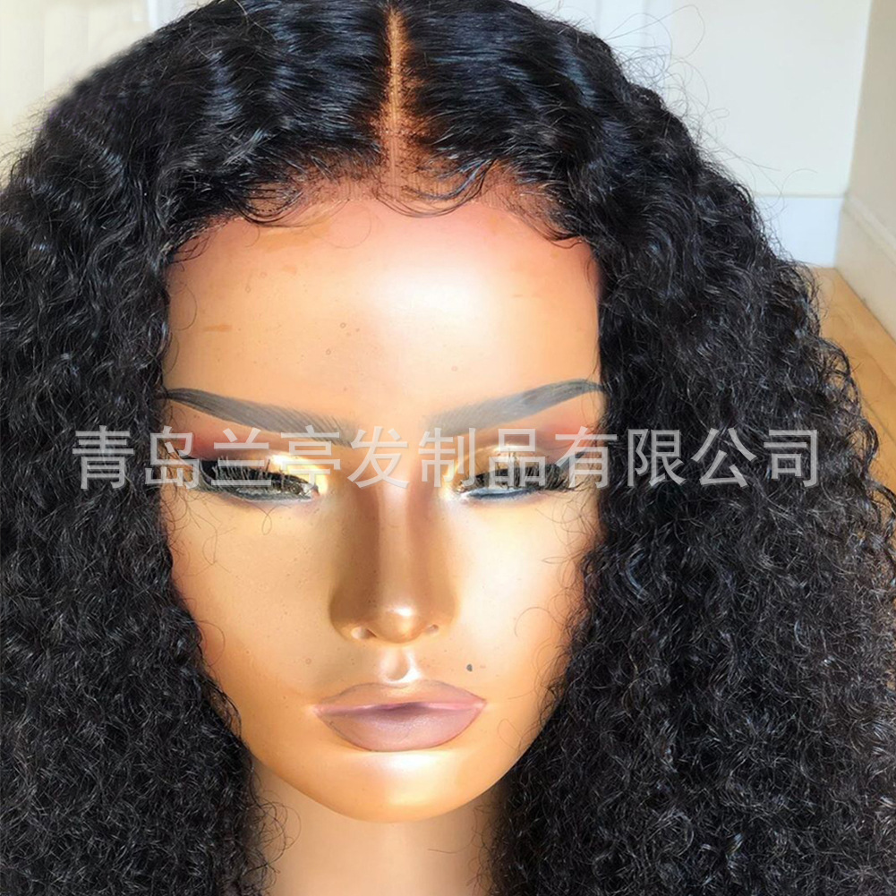 Wish new European and American women's black front lace small wave curly hair chemical fiber wig headgear manufacturer spot wholesale