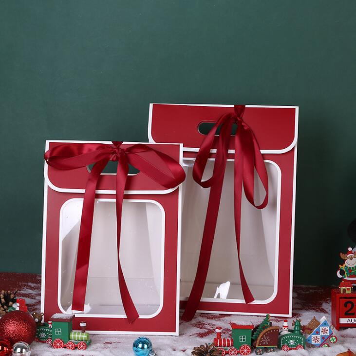 En stock Bolsa de regalo de Navidad bolso de la ventana Nochebuena Apple embalaje caja de cartón regalo de mano caja de dulces bolsa de regalo