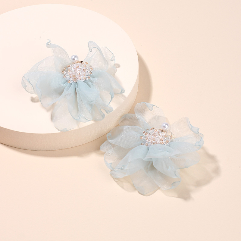 13g Weight Earrings, Ear Studs Classification Wedding, Travel Occasion Chiffon Material Flower Pattern Women'S Gender Red, Blue Color Fashion Fairy Chiffon Flower Earrings Netting Crystal Beads Flower Cloth Earrings For Women Wholesale Nihaojewelry 2