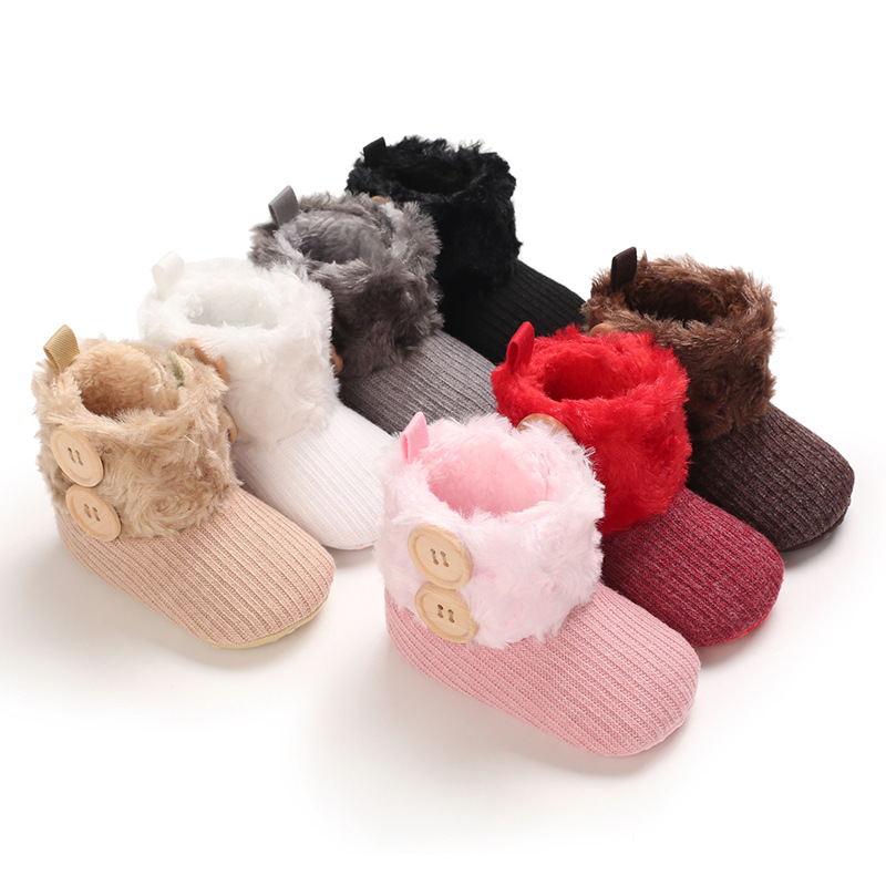 Knitted Snow Boots 0-1 Year Old Female Baby Cotton Shoes Velcro Baby Shoes Plus Velvet Toddler Shoes Support One Drop Shipping