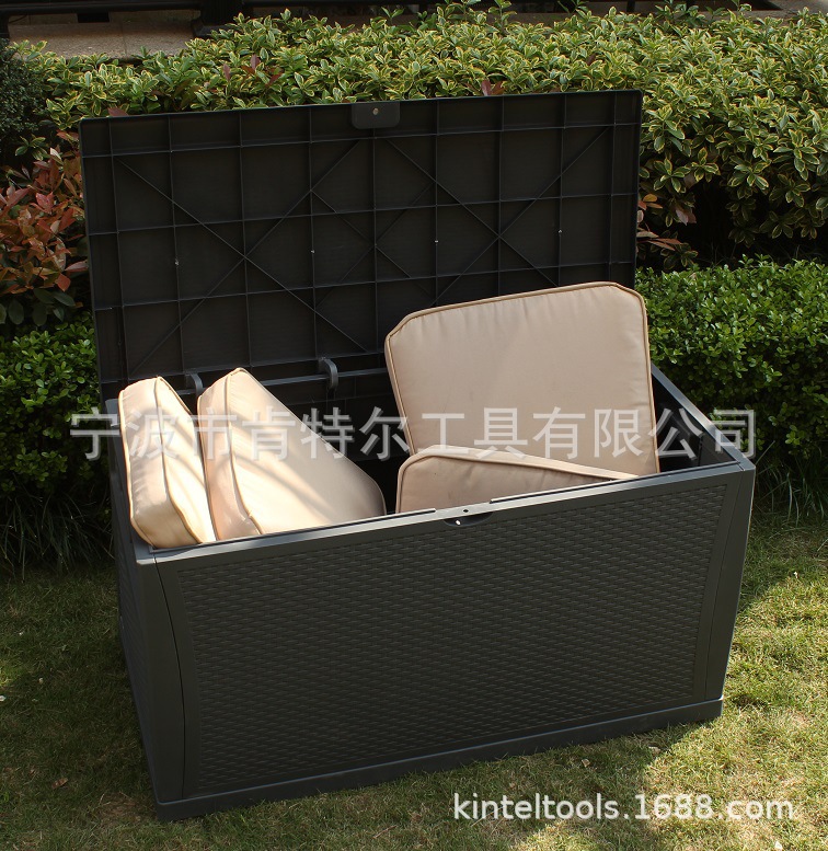 深灰色 460L表面仿藤编款 120加仑PP塑料户外箱 主体可以坐人