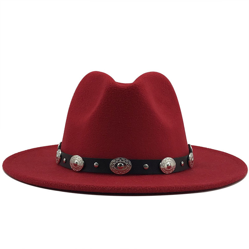 Nouveau Style Ceinture En Métal Rétro Couleur Unie Chapeau Haut De Forme Chapeau De Jazz display picture 1