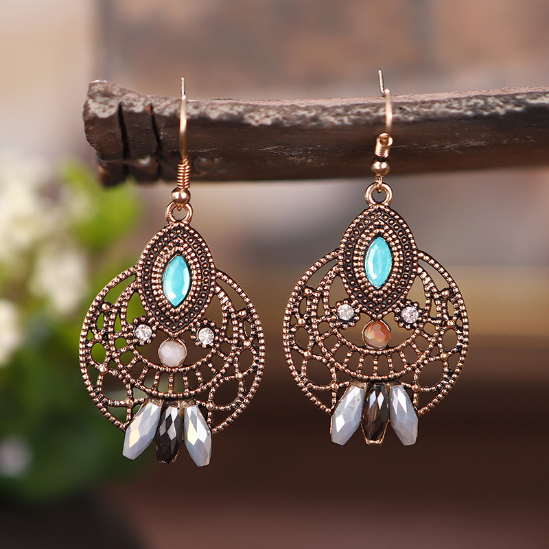 1 Pair Ethnic Style Round Metal Plating Inlay Artificial Diamond Women's Drop Earrings display picture 3