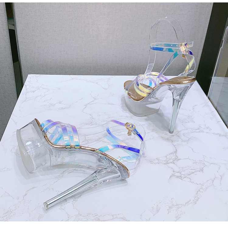 Giày sandal nữ gót nhọn trong suốt pha lê quai chéo mùa hè — Màu bạc, Màu vàng sâm panh chi tiết 29