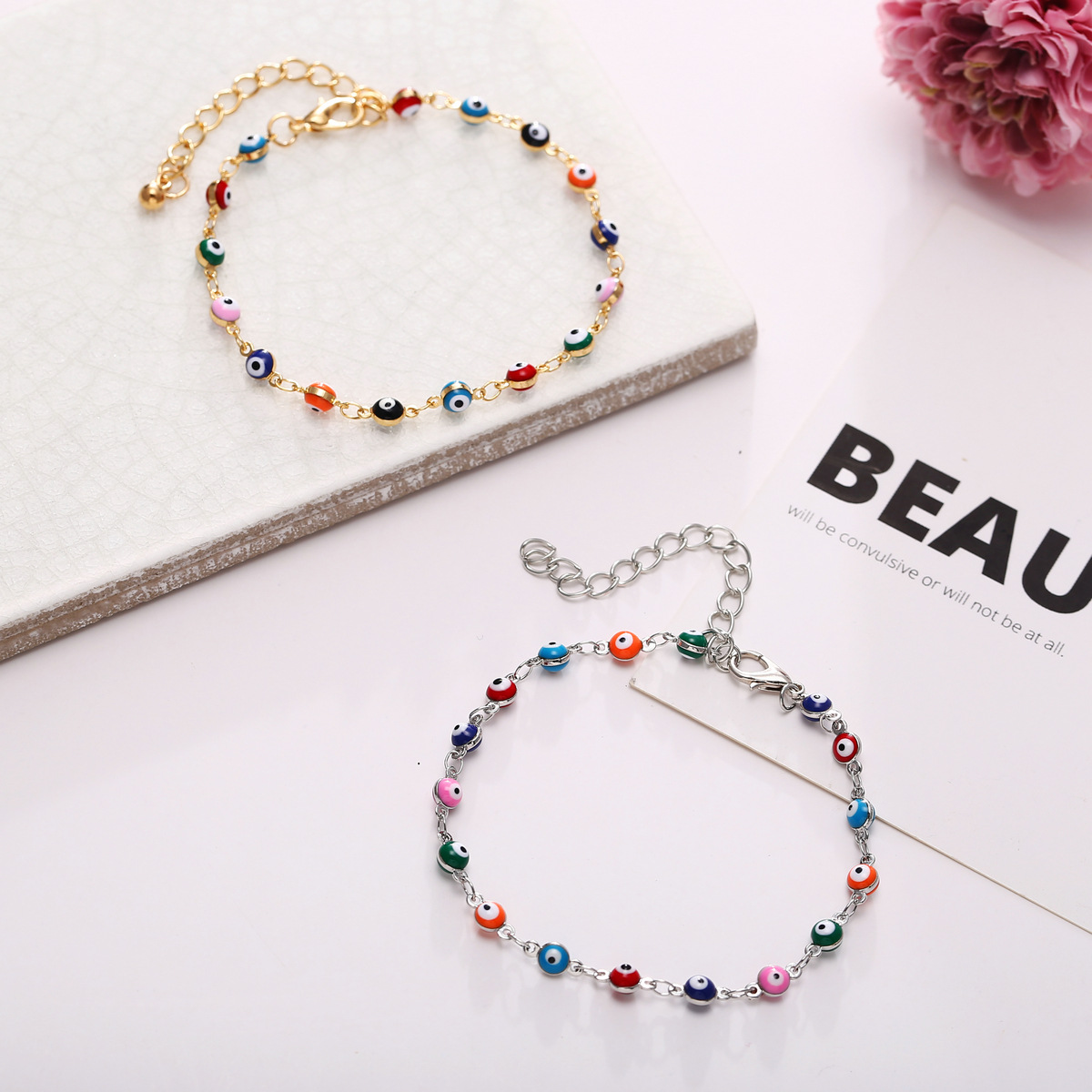 Anklet Jewelry Creative Simple  Seven Color Water Drop Devil's Eye Anklet  Wholesale Nihaojewelry display picture 7