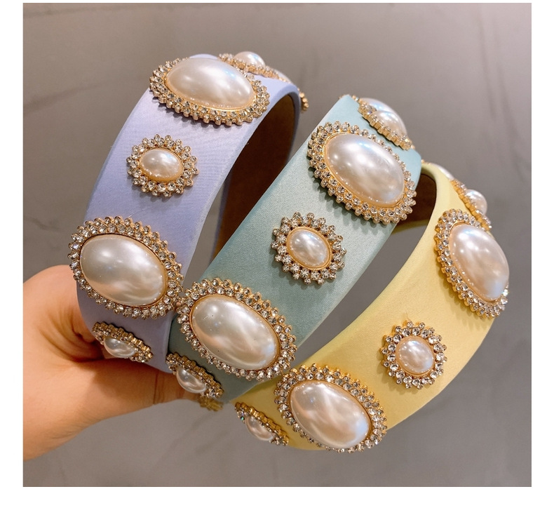 180g Weight Retro Geometric Cloth Inlay Artificial Pearls Hair Band 1 Piece