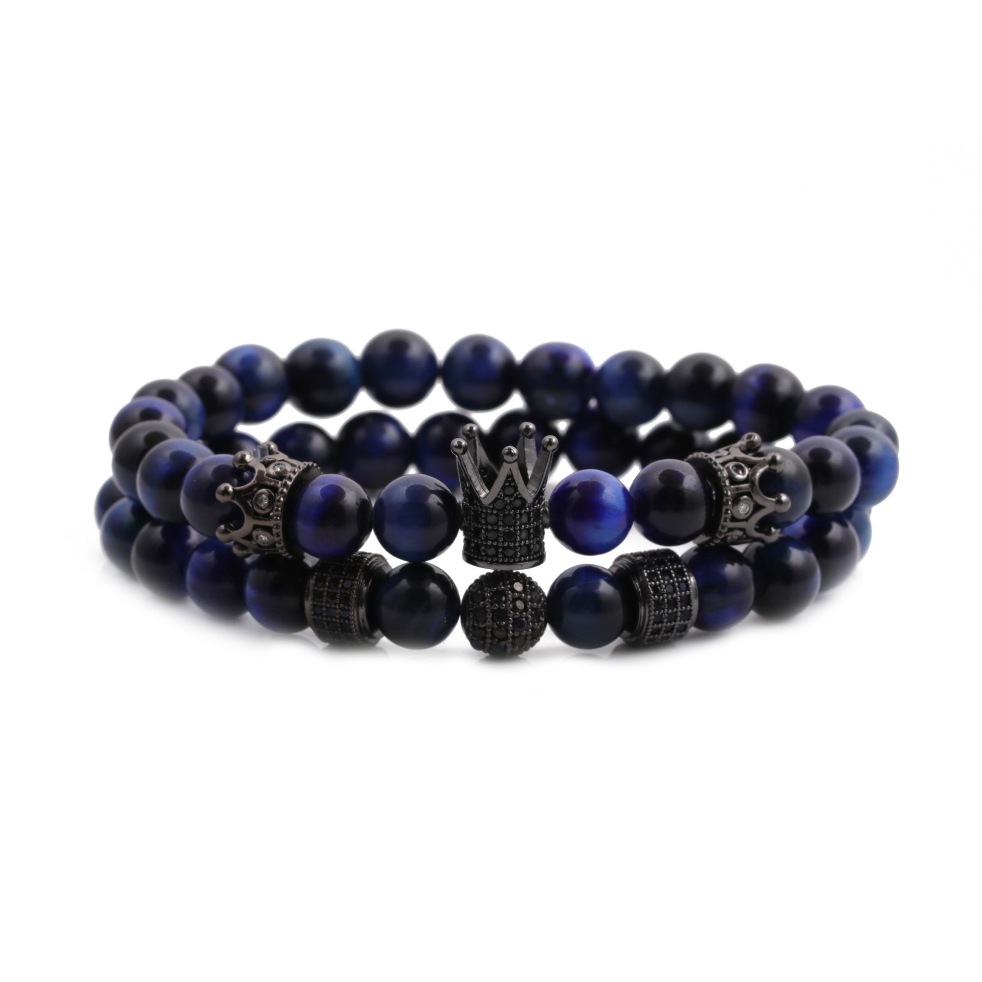 Hot-Selling New Jewelry Tigeru0027s Eye Crown Diamond Ball Wheel Bangle Bracelet Set