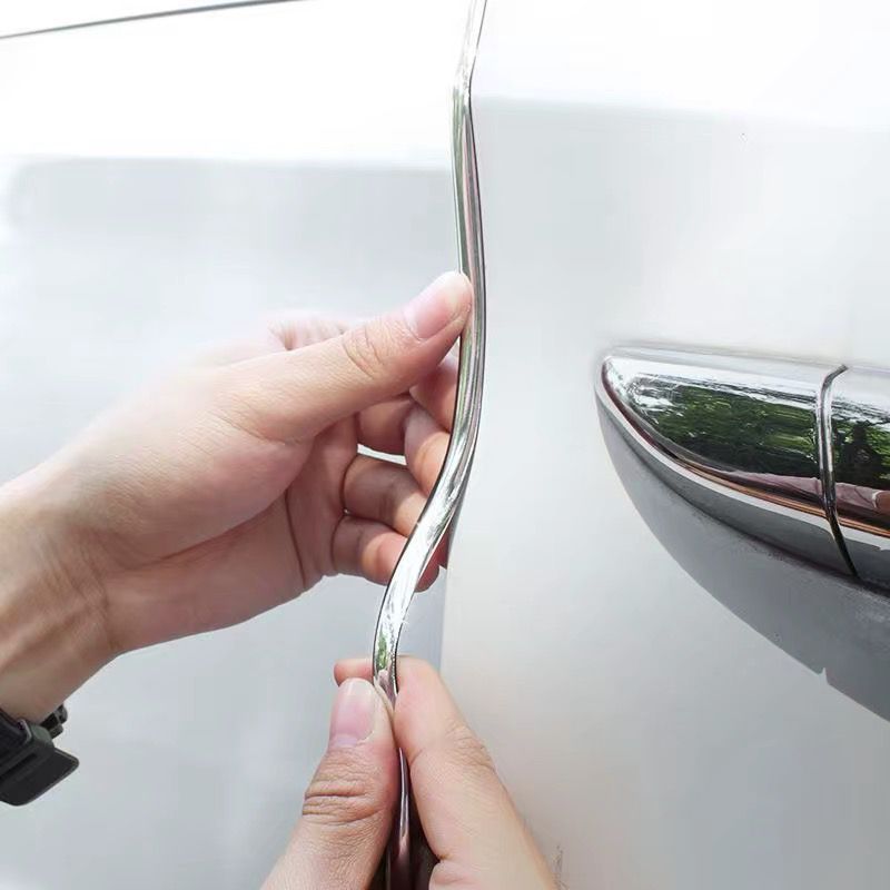 Tira de parachoques de la puerta del coche galvanoplastia superficie brillante borde de la puerta limpiaparabrisas anti-arañazos etiqueta protectora del coche tira adhesiva cuerpo del coche suministros decorativos universales image 3