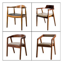 新中式實木椅子簡約靠背椅茶椅現代辦公椅家用牛角椅飯店桌椅批發