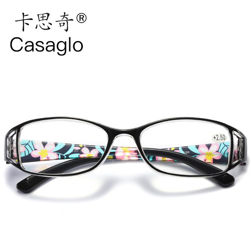 Gorgeous printed reading glasses for women, anti-blue light resin high-definition glasses, fashionable flat glasses for myopia