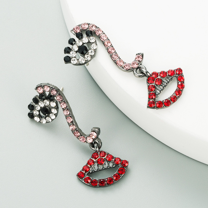 Fashion Creative Devil Eyes Lip  Alloy Inlaid Rhinestone  Earrings display picture 2