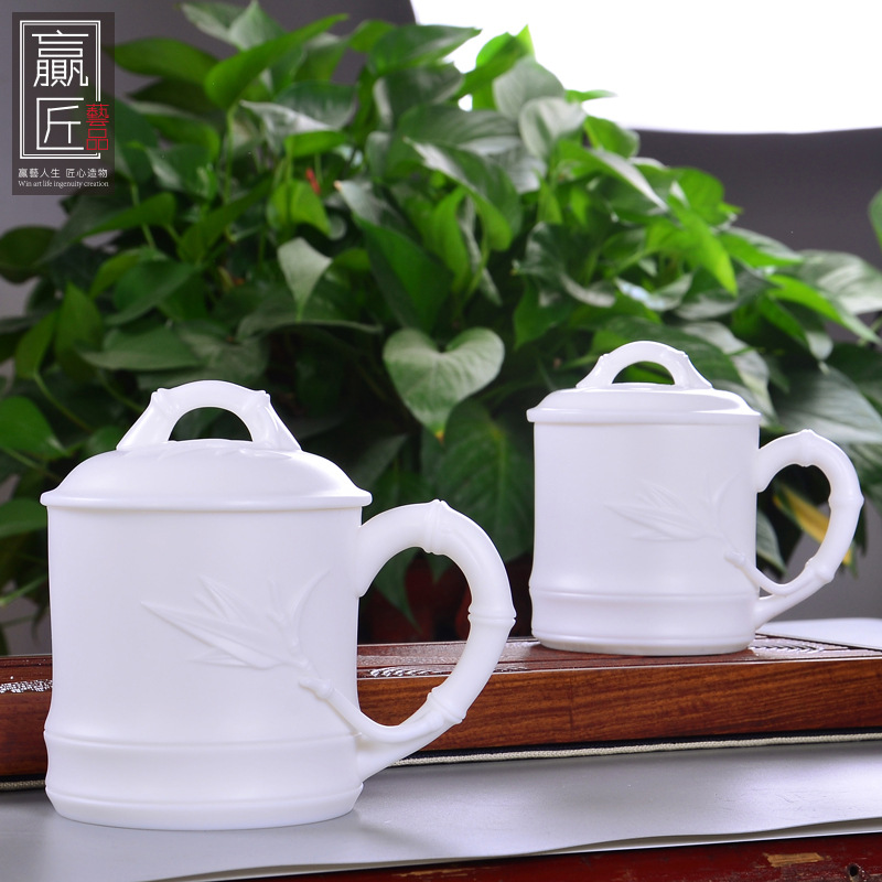 Winjiang hecho a mano dehua porcelana blanca Kung Fu taza de té letras Oficina sala de reuniones personal Presidente Taza de cerámica pareja taza de agua