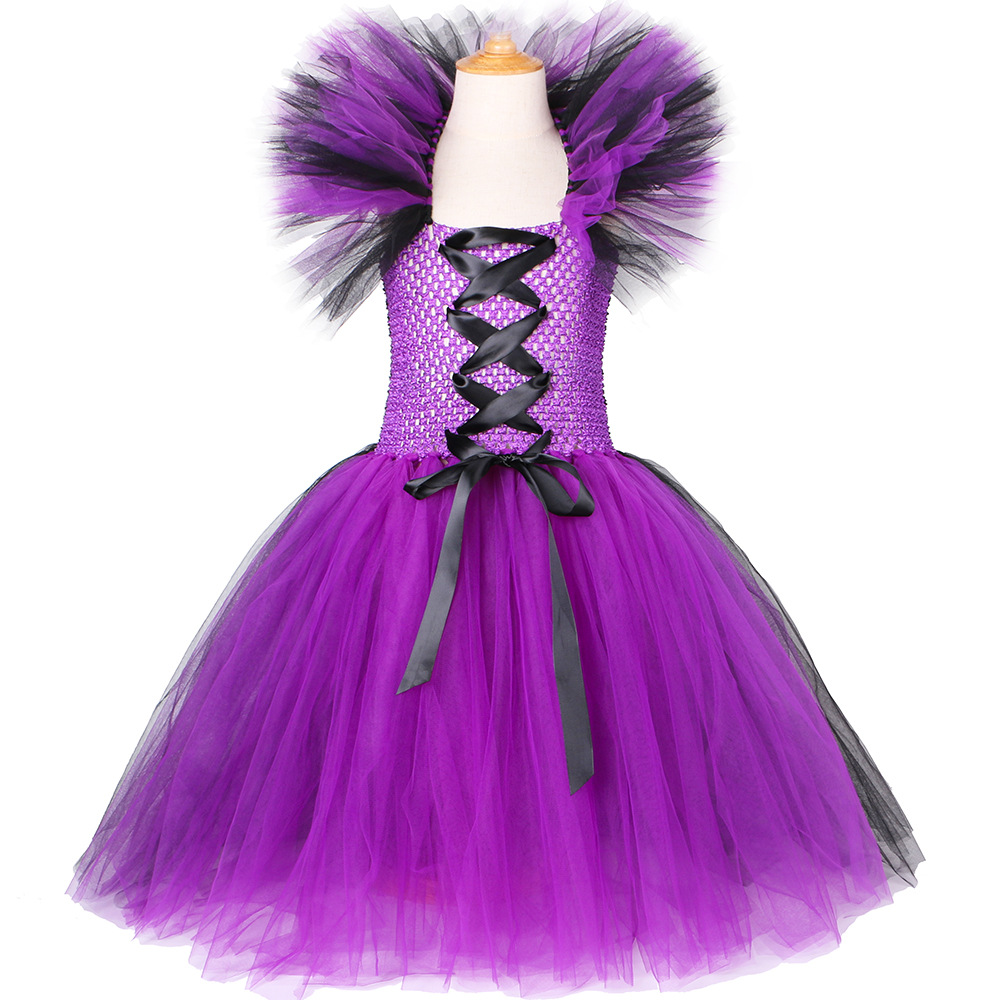 Abbigliamento per neonate Costume di Halloween Vestito da strega Vestito in tulle a rete viola e nero per bambine_voghion.com