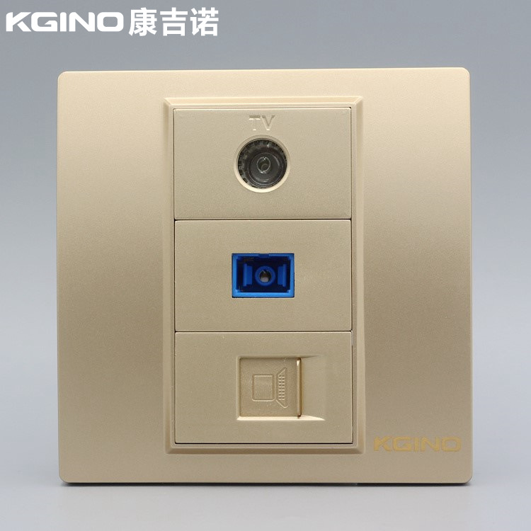 金色86型六类电脑直通光纤电视插座网络TV有线电视面板宽带信息插