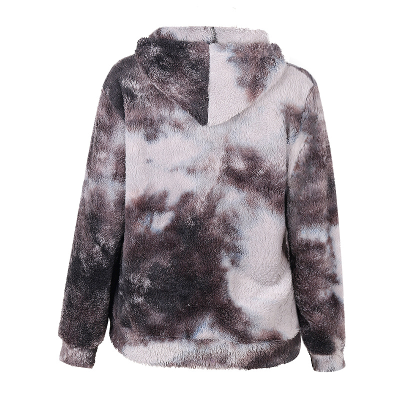 tie-dye printing long-sleeved hooded zipper velvet jacket   NSKX12294