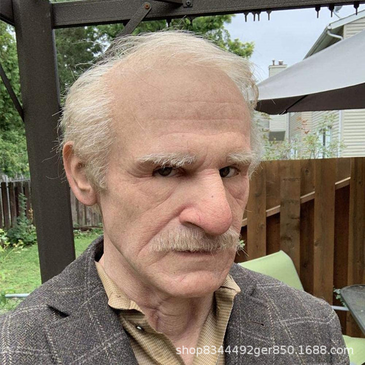 Viejo hombre máscara cabeza cubierta Calvo viejo abuelo peluca horror máscara independiente soporte popular Halloween nuevo